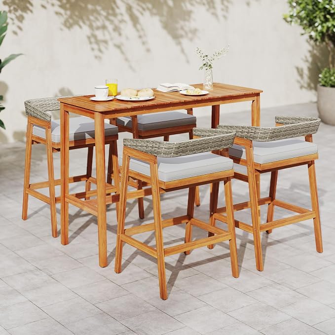HAPPYGRILL Acacia Wood Outdoor Bar Table 55 Inch, Rectangular Pub Table - Image 5