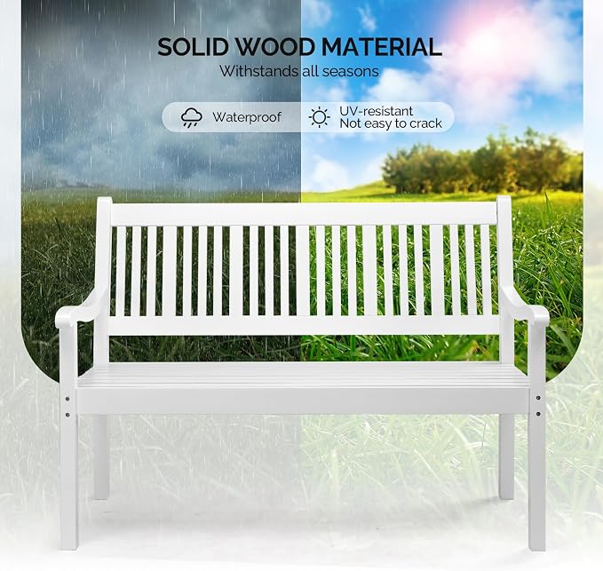 VINGLI 50" Outdoor Wood Bench, Weatehr Resistant Wooden Garden Patio Bench - Image 6