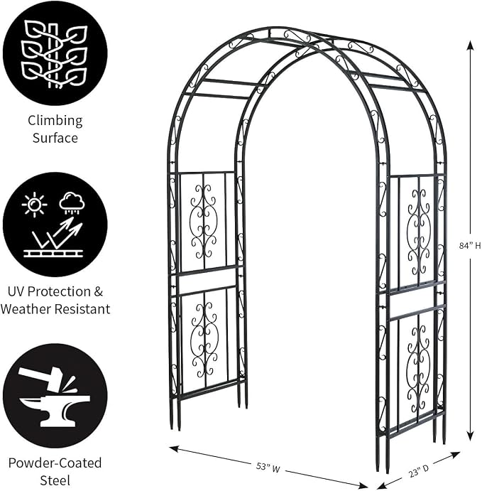 Plow & Hearth Arch Metal Outdoor Garden Arbor | Montebello | 7 Feet Tall | - Image 3