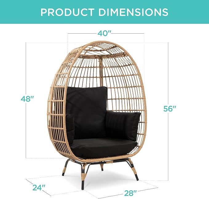 Best Choice Products Wicker Egg Chair, Oversized Indoor Outdoor Lounger - Image 3