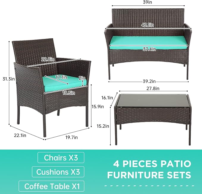 FDW Patio Furniture Set PE Rattan Patio Set Wicker Outdoor Furniture Bistro Set - Image 7