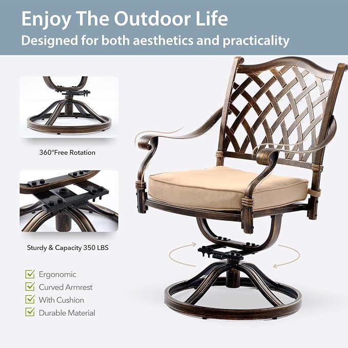 9-Piece Cast Aluminum Patio Furniture, Outdoor Dining Sets - Image 6