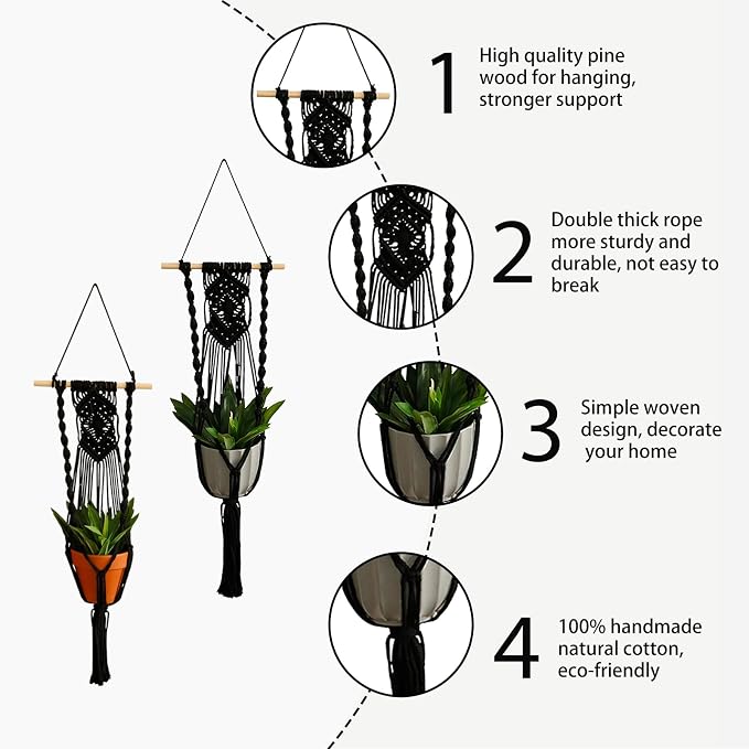 Artilady Black Plant Hanger Macrame Hanging Planter - Image 3