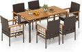 Tangkula 7 Pieces Wicker Patio Dining Set, Outdoor Acacia Wood Rectangular Table by TANGKULA