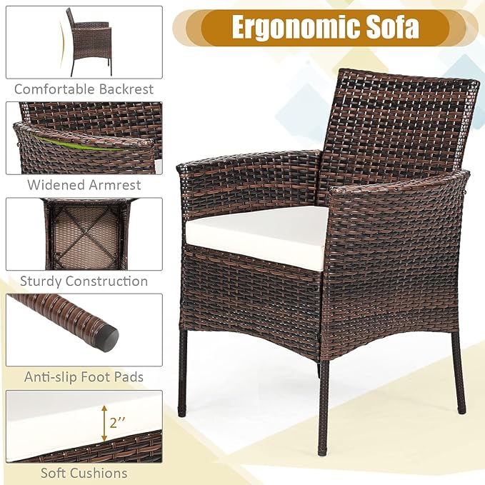Tangkula 5 Pieces Wicker Patio Dining Set, Outdoor PE Rattan Chairs Table Set - Image 6