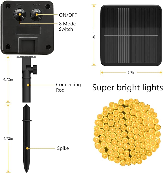 2Pack-300LED Solar String Lights, 112Ft Solar String Lights Outdoor - Image 7