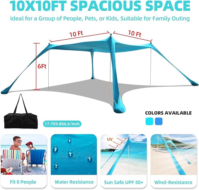 Beach Tent Sun Shelter UPF50+, 10x10 FT Family Pop Up Sun Shade - Image 5