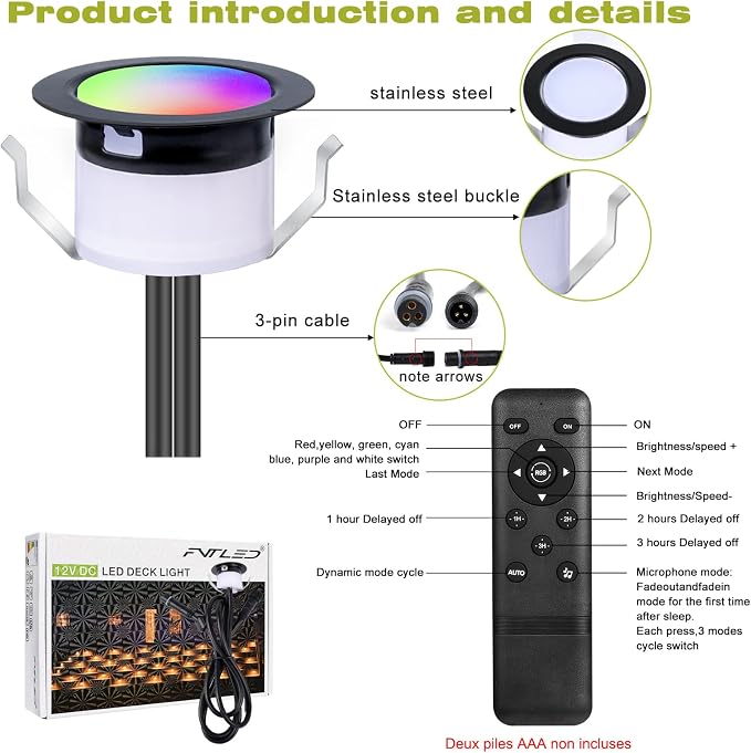 FVTLED LED Deck Lights Kit, Φ1.22 Low Voltage WiFi Pixel RGBW+IC Multi-Color - Image 3