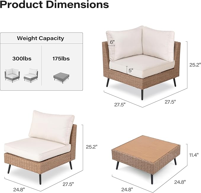 LAUSAINT HOME Outdoor Patio Furniture, 7 Piece Outdoor Sectional Sofa PE Rattan - Image 5