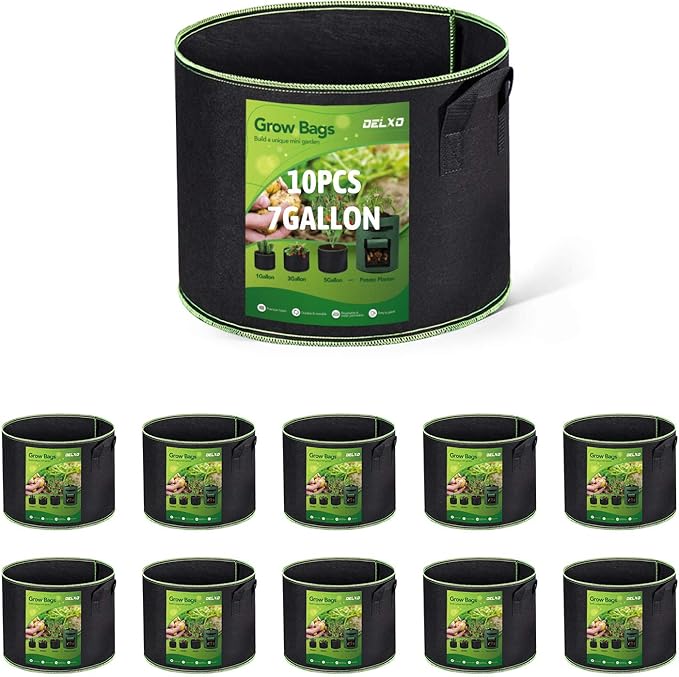 Delxo 10-Pack 7 Gallon Grow Bags Heavy Duty Aeration Fabric Pots Thickened by Delxo