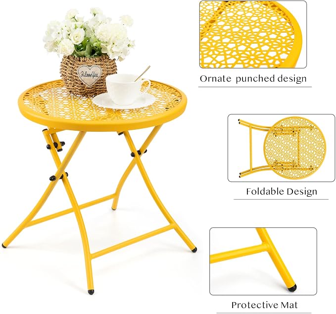 TeoKJ Folding Outdoor Side Tables, Anti Rust Small Patio Table Round Metal - Image 8