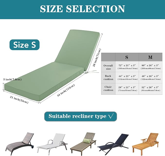 Chaise Lounge Cushion Outdoor, Waterproof and Stain-Resistant Lounge Deck - Image 3