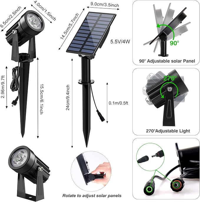 Green Solar Spot Lights Outdoor, 2 Pack Solar Landscape Spotlights IP65 - Image 4