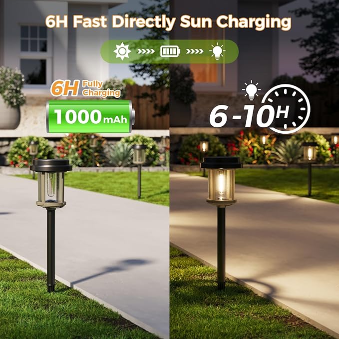 XMCOSY+ Solar Pathway Lights Outdoor, 20 LM LED Solar Garden Lights Seeded Glass - Image 3