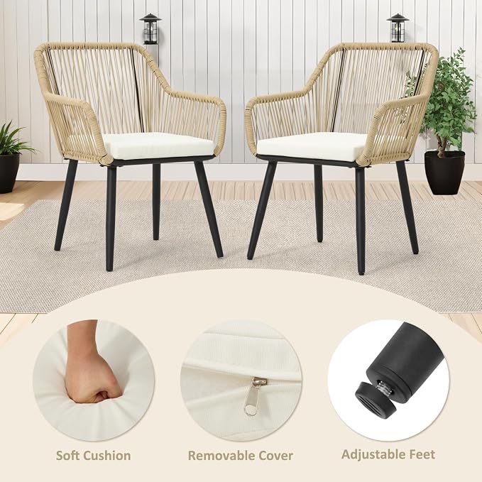 ECOTOUGE 5 Piece Patio Dining Set, Wicker Outdoor Furniture Set w/Glass Table - Image 3