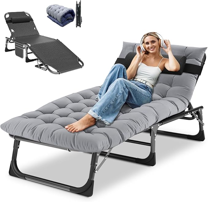 DoCred Heavy Duty Chaise Lounge Chair, Adjustable 5-Position Folding Chaise by DoCred