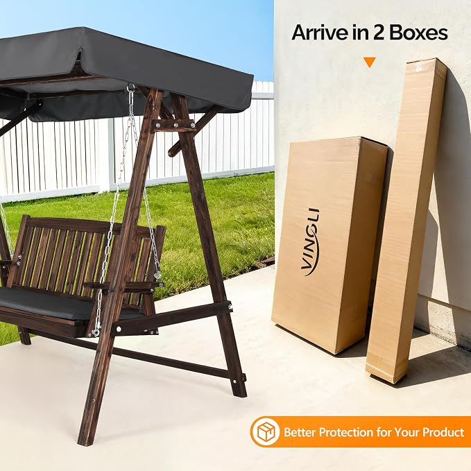 VINGLI Porch Swing with Stand, Wooden Swing & Stand with Canopy, Hanging Swing - Image 7
