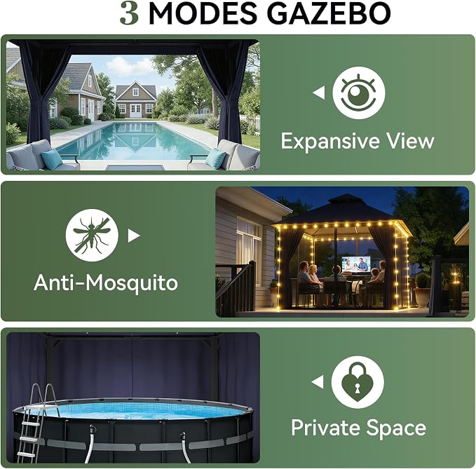 Aoxun Outdoor Gazebo for Patio 8x8 Metal Frame Canopy - Image 7