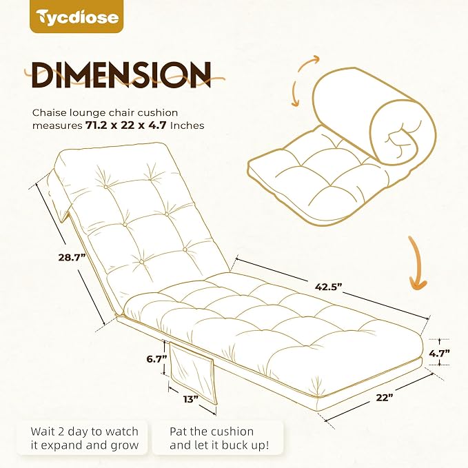 Outdoor Lounge Chair Cushion, Waterproof Replacement Chaise Lounge Cushions - Image 3