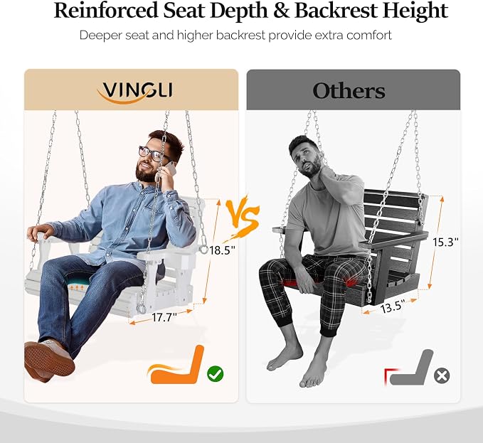 VINGLI Heavy Duty 440 LBS 1-Person Wooden Patio Porch Swing - Image 2