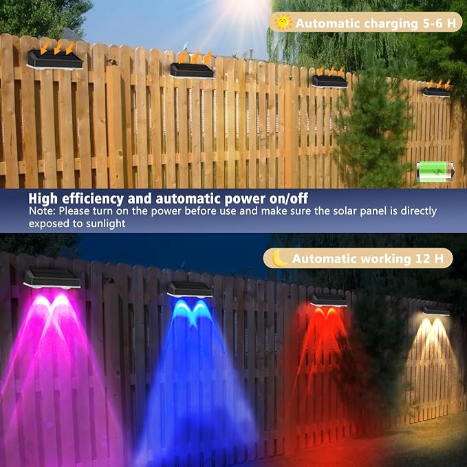 echosari 8 Pack Solar Fence Lights Outdoor Waterproof Color Changing 100 Lumen - Image 5
