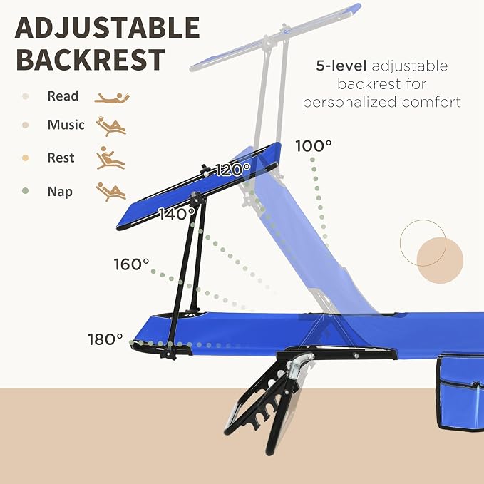 Outsunny Folding Chaise Lounge Pool Lounge Chairs Set of 2, Outdoor Sun Tanning - Image 4