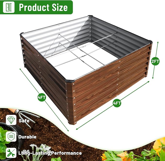 SnugNiture Galvanized Raised Garden Bed 4x4x2FT Outdoor Large Metal Planter Box - Image 2