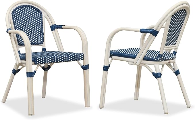 PURPLE LEAF French Bistro Chairs Set of 2 Aluminum Wicker Rattan Hand-Woven by PURPLELEAF