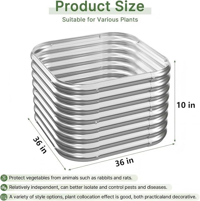 4 PCS Galvanized Raised Garden Bed Outdoor, Metal Garden Bed - Image 3