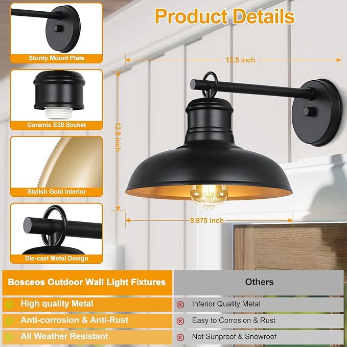 Outdoor Wall Lights, Anti-Rust Waterproof Exterior Lighting Fixtures - Image 2
