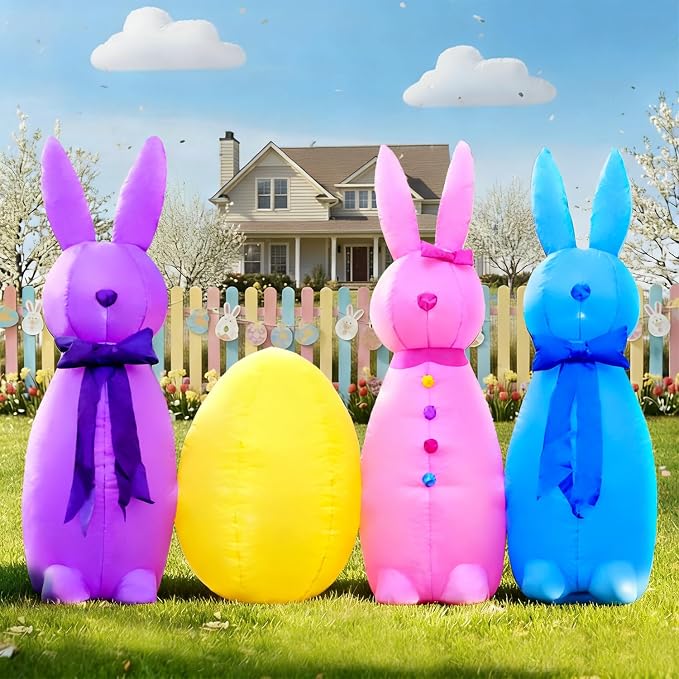 DomKom 6FT Long Easter Inflatable Bunny Outdoor Decorations, Build-in LED - Image 4