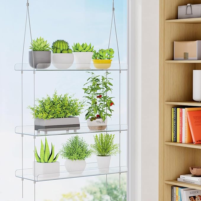 Lifewit 2-Tier Window Plant Shelves 15", Acrylic Adjustable Hanging Floating - Image 2