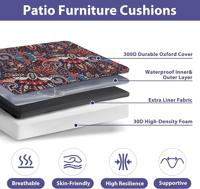 Outdoor Chair Cushions Set of 4, Waterproof Outdoor Seat Cushions - Image 2