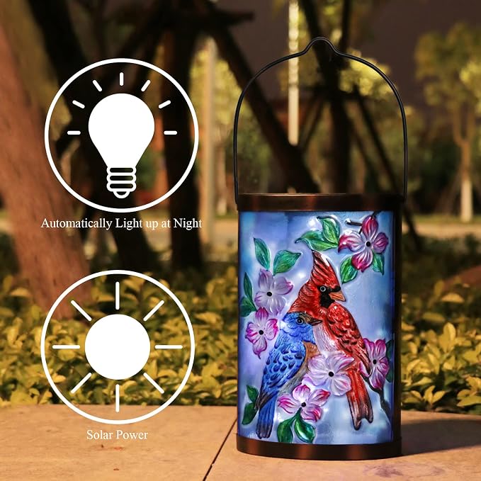 Hanging Solar Lantern Outdoor Bluebird Waterproof LED Cardinal Light Decorative - Image 6