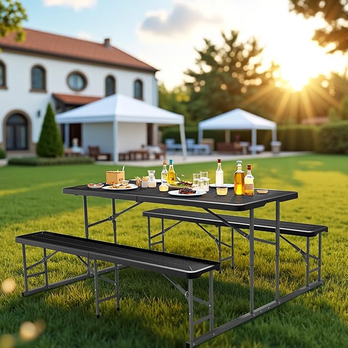 VINGLI Folding Picnic Table and Bench Set, Portable Outdoor Dining Furniture - Image 7