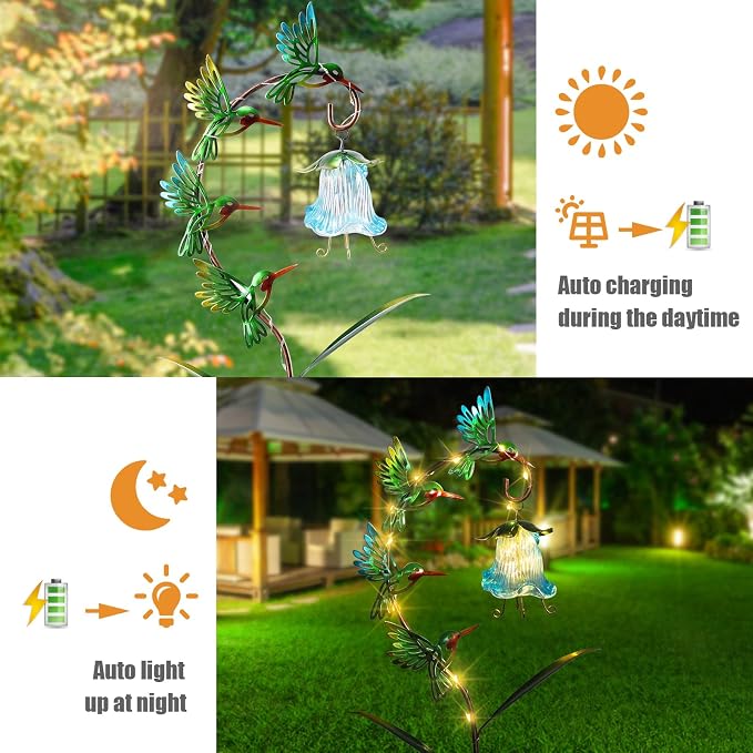 Bshine Solar Hummingbird Lights Outdoor Garden Decoration, Metal Stake - Image 2
