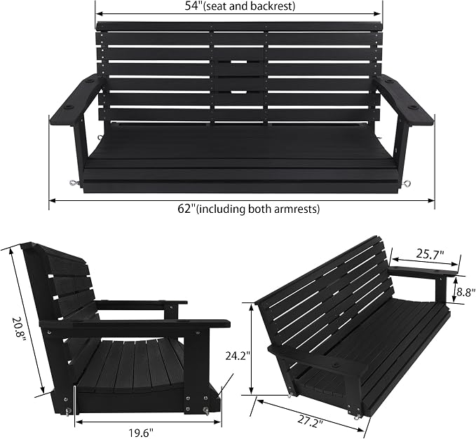 Poly Lumber 3-Seat Porch Swing, HIPS 5-Feet Bench Swing - Image 2