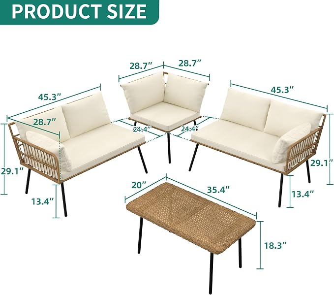 YITAHOME 4 Pieces Patio Furniture Set, Outdoor Rattan Woven Conversation - Image 4