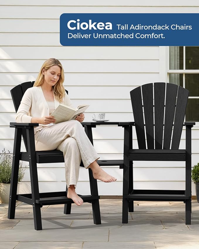 Ciokea Tall Adirondack Chairs Set of 2, HDPE Outdoor Adirondack Bar Stools - Image 3