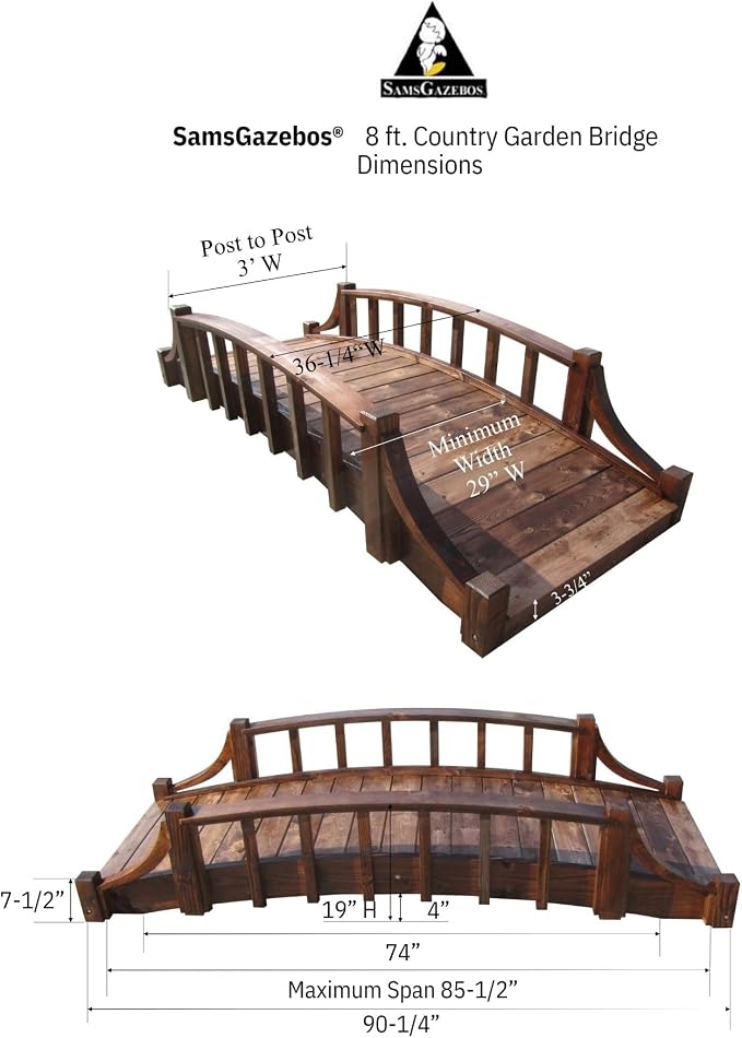 SamsGazebos Country Wood Garden Bridge - Image 9