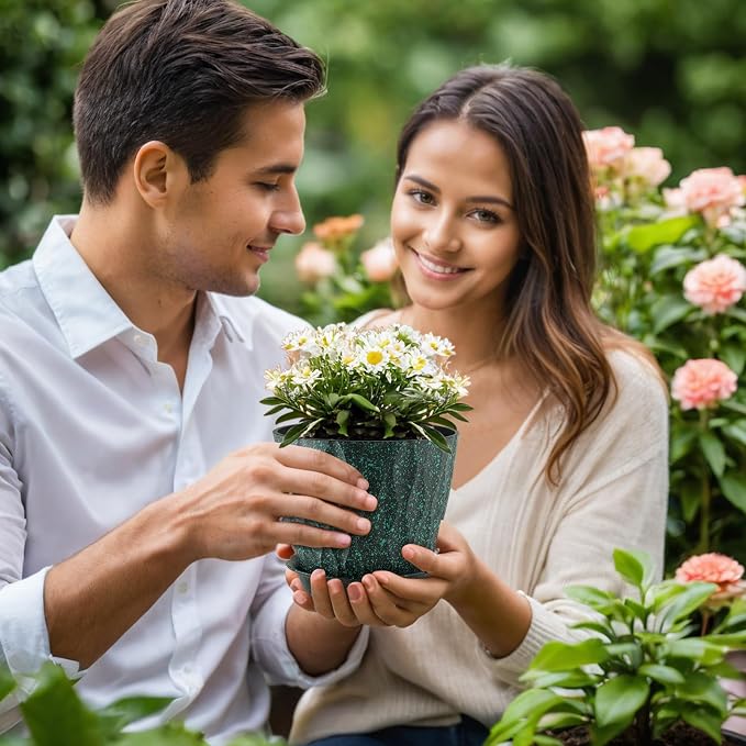 7 inch Plant Pots for Indoor Outdoor Plants, 5 Pack Thick Flower Pots - Image 7