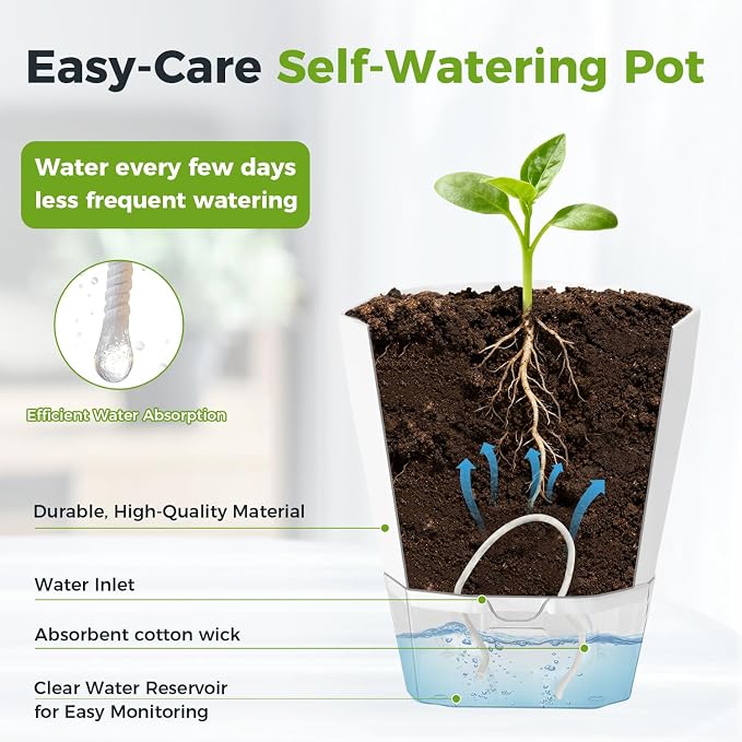 2 Pack Self Watering Pots for Indoor Plants, 8.4" Self Watering Planters Large - Image 5