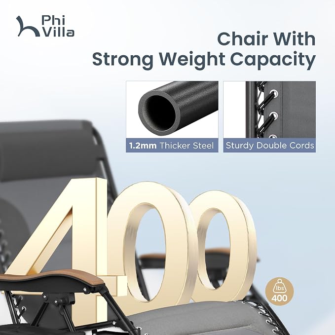 PHI VILLA XXL Oversized Padded Zero Gravity Chair, Foldable Patio Recliner - Image 4