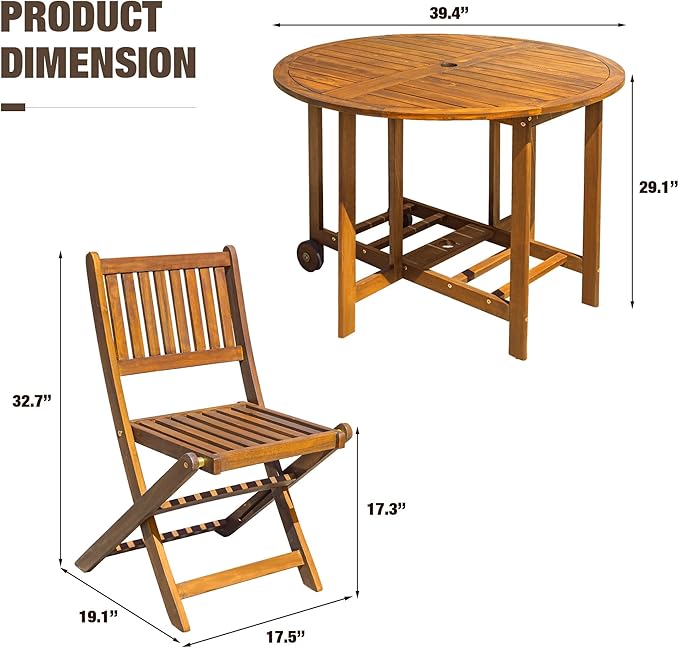 Devoko 5 PCS Patio Furniture, Patio Dining Set Acacia Wood Outdoor Table and - Image 5
