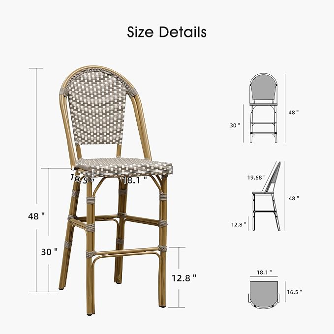 PURPLE LEAF French Bar Stool Set of 2 Bamboo Print Finish Patio Bar Stools - Image 7