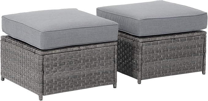SUNSITT Outdoor Patio Ottoman Set of 2, All Weather Rattan Outdoor Ottoman Set - Image 3