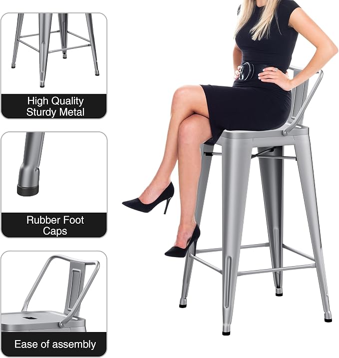 Metal Bar Stools Set of 4 Indoor/Outdoor Counter Height Bar Chairs - Image 4