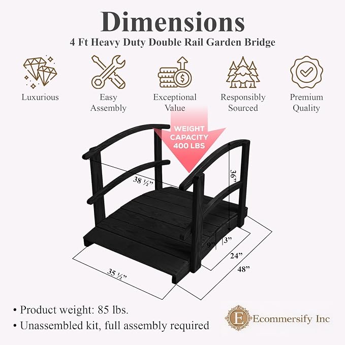 4 FT Black Amish Made Garden Bridge - Image 2