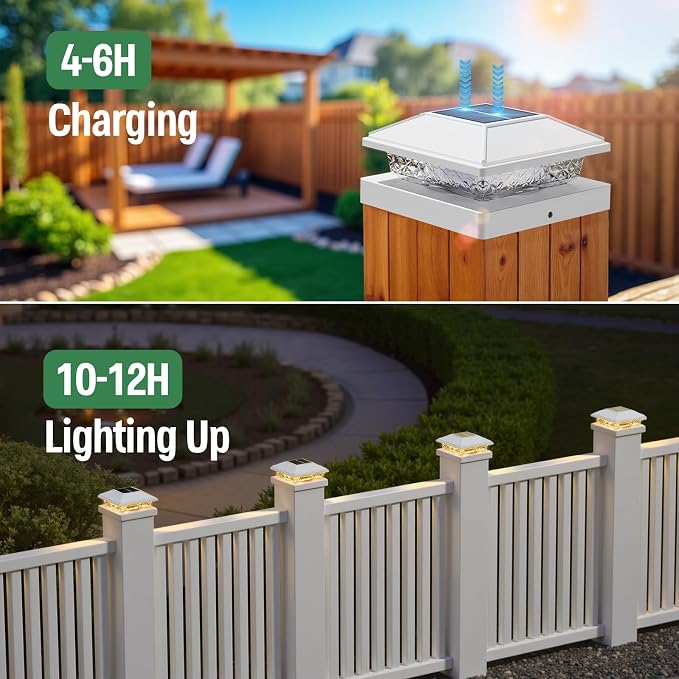 Post Cap Lights 6pack, 4x4 Deck Fence Post Solar Lights Outdoor - Image 2