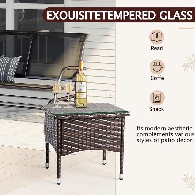 VINGLI Outdoor Wicker Side Table Patio Side Tables - Image 6